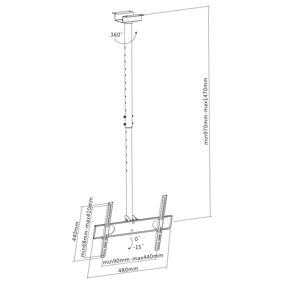 Flat Screen Ceiling Mount – Tilt & Rotate 32″-55″ 50kg (TVARMECPL02S)
