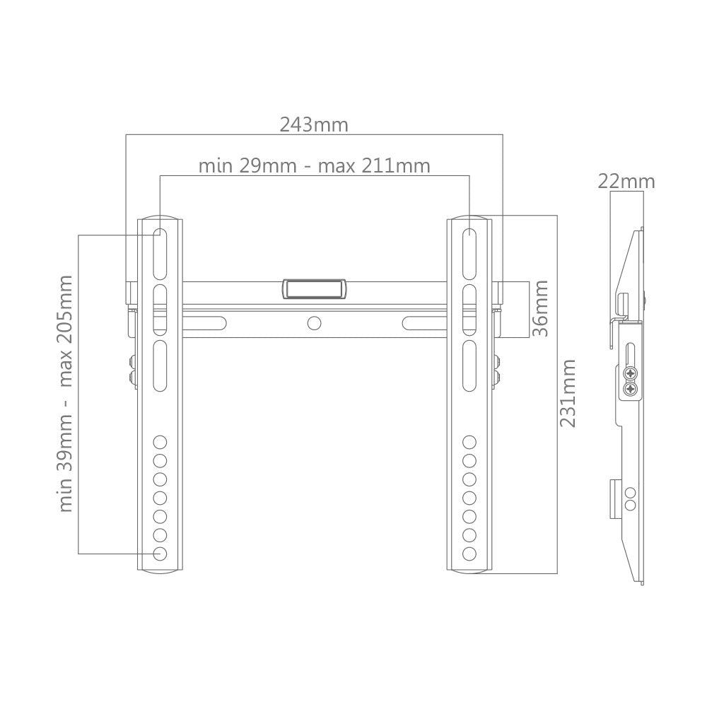 Economy Slim Fixed Wall Mount 23″to 42″ 40kg (TVARMECPL06)