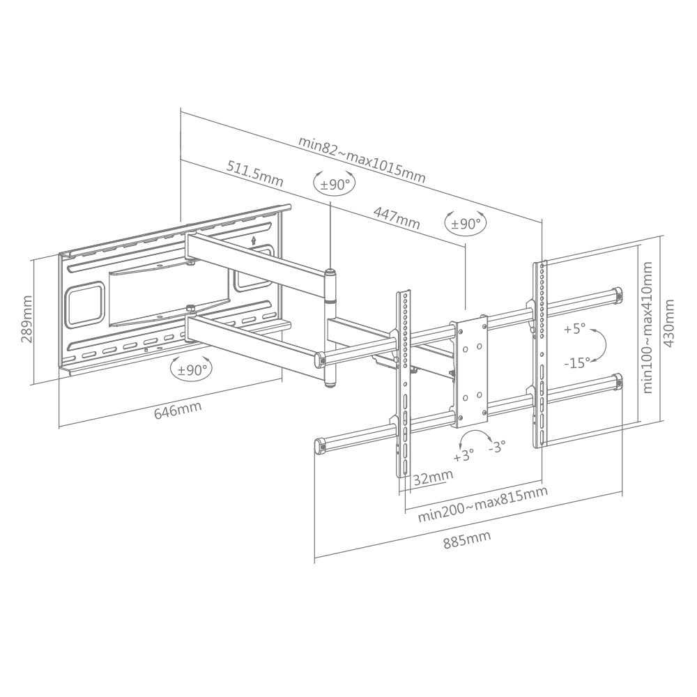 Extra Long Arm Full Motion TV Wall Mount 43″ to 80″ 50kg (TVARMECPL07)