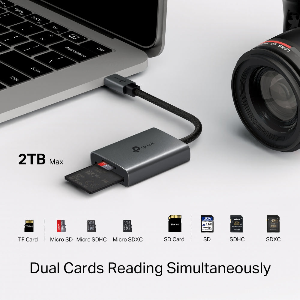 TP-Link USB 3.0 Type-C to SD & microSD 3.0 Adapter 1× USB-C Connector 1× SD + 1× microSD (TF) Port Plug-and-Play Design