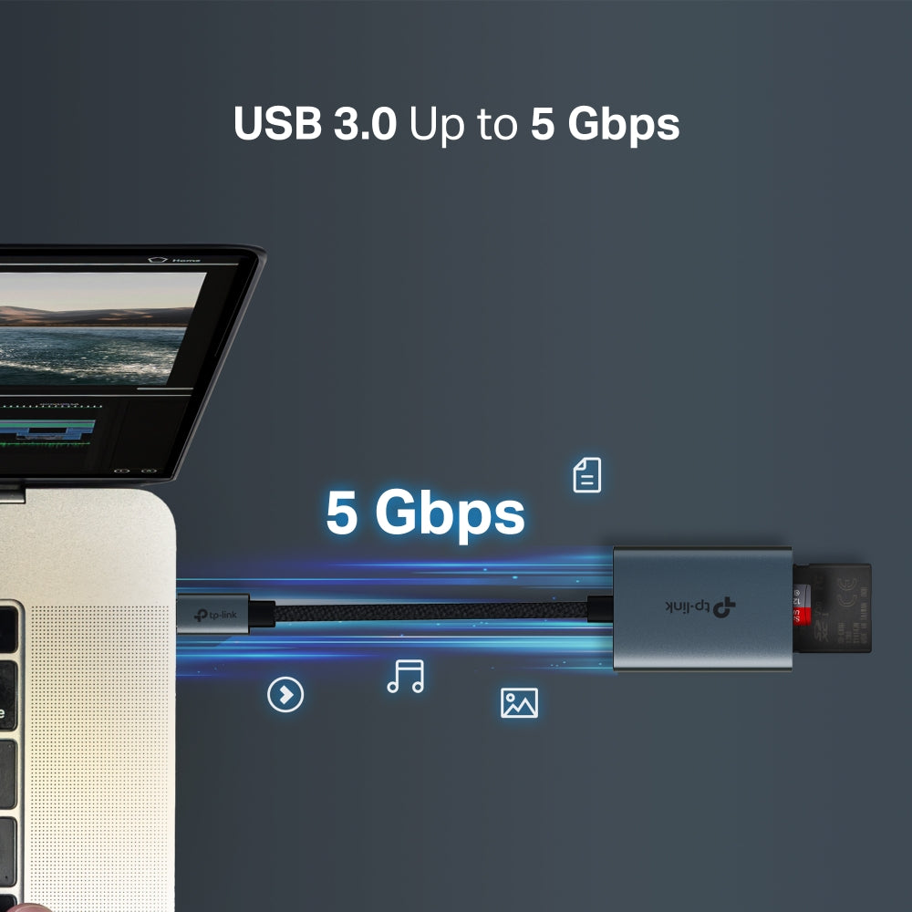 TP-Link USB 3.0 Type-C to SD & microSD 3.0 Adapter 1× USB-C Connector 1× SD + 1× microSD (TF) Port Plug-and-Play Design