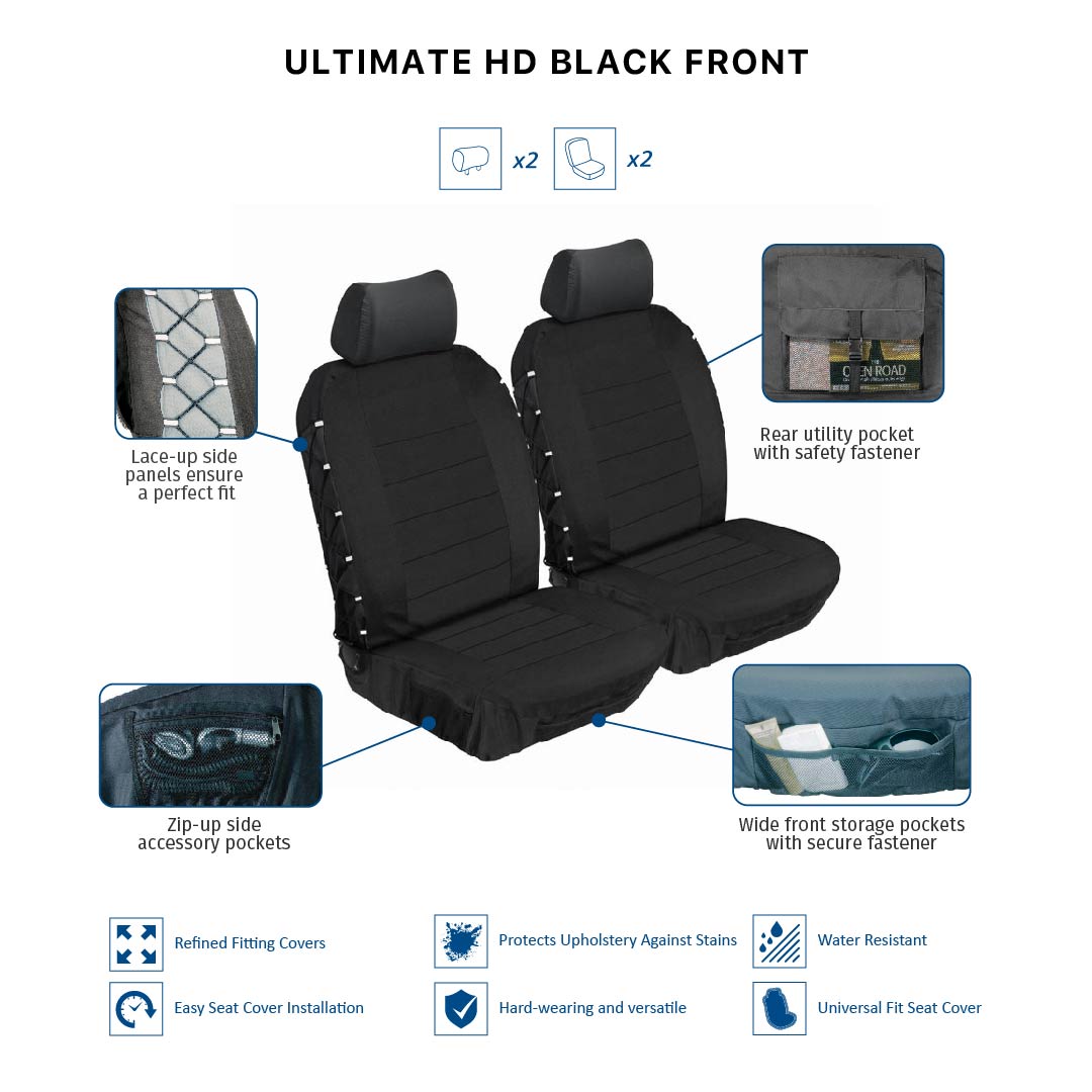 Ultimate HD Front Car Seat Cover Set - Stingray - Black