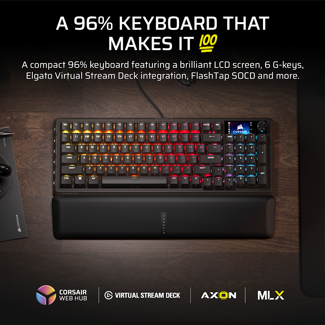Corsair VANGUARD 96% Gaming Keyboard - MLX Fusion tactile switches - Black.