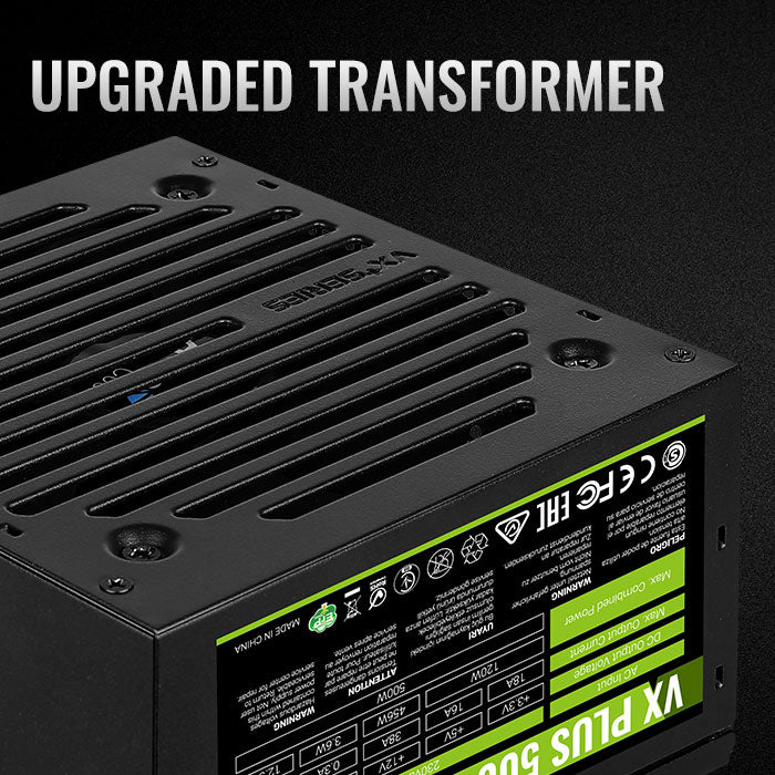 Aerocool VX PLUS 500W PSU - ATX 24 PIN; 1x 4+4PIN CPU; 3x SATA; 3x PATA; 1x PCIe 6+2PIN
