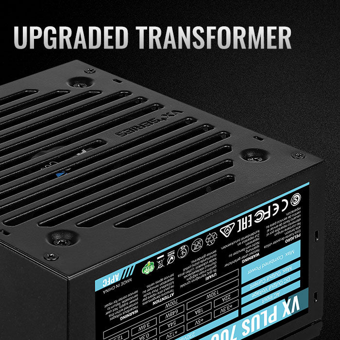 Aerocool VX PLUS 700W PSU - ATX 24 PIN; 1x 4+4PIN CPU; 6x SATA; 3x PATA; 1x PCIe 6+2PIN