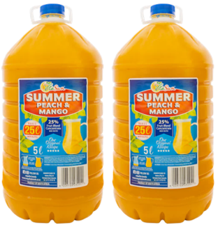 Vita Sun 2 X 5L Summer Peach Mango Summer Range (Sold 2 X 5 L Per Case) Vita Sun Peach Mango Summer Range 5L