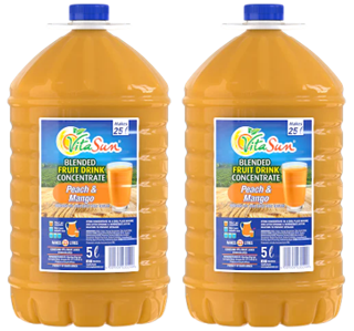 Vita Sun 2 X 5L Peach Mango 8% Blended Fruit Drink Concentrate 5 Liter (Sold 2 x 5L Per Case) Vita Sun Peach Mango