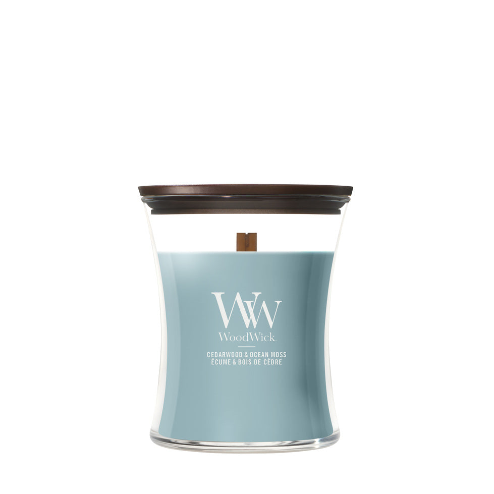 WoodWick Medium Hourglass Candle - Cedarwood & Ocean Moss