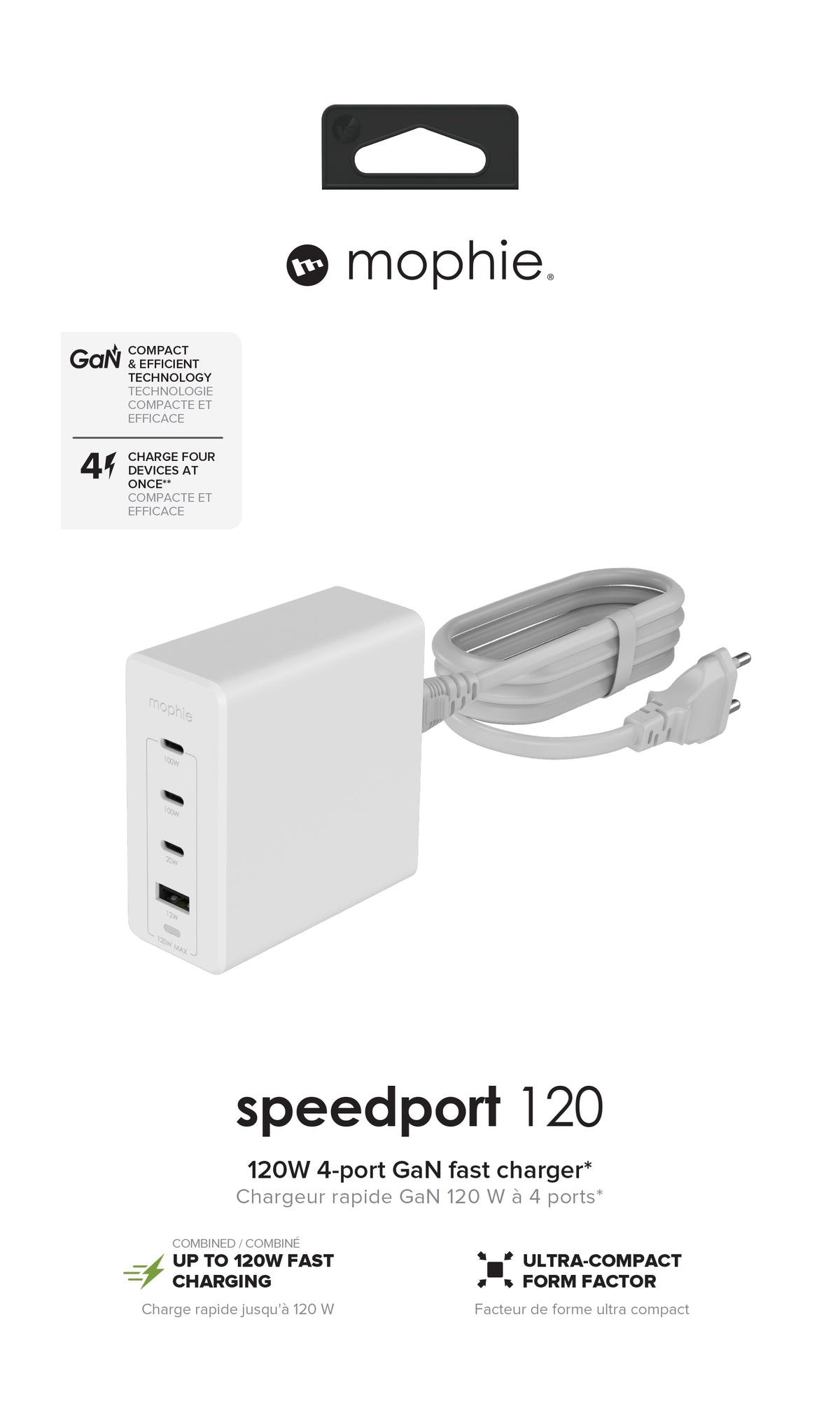 mophie-Wall Adapter-USB-C-PD-HUB-120W-GAN-White-EU(3xUSBC + 1xUSBA)