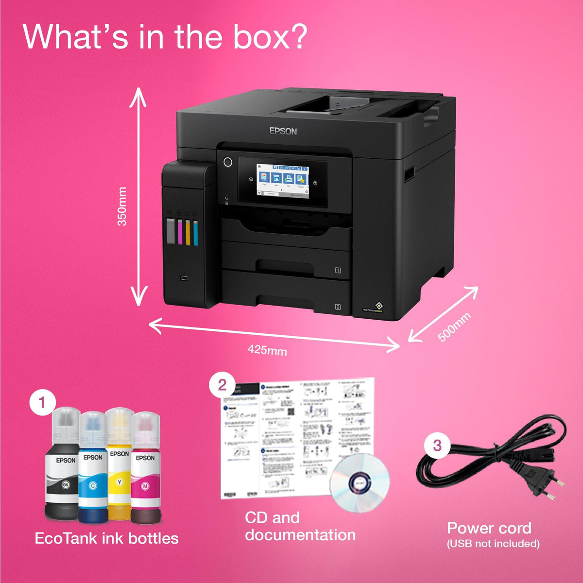 Epson EcoTank L6570 - 25ppm in black and color; Wi-Fi; Wi-Fi Direct; Ethernet & free mobile printing apps; 2x A4 250-sheet front