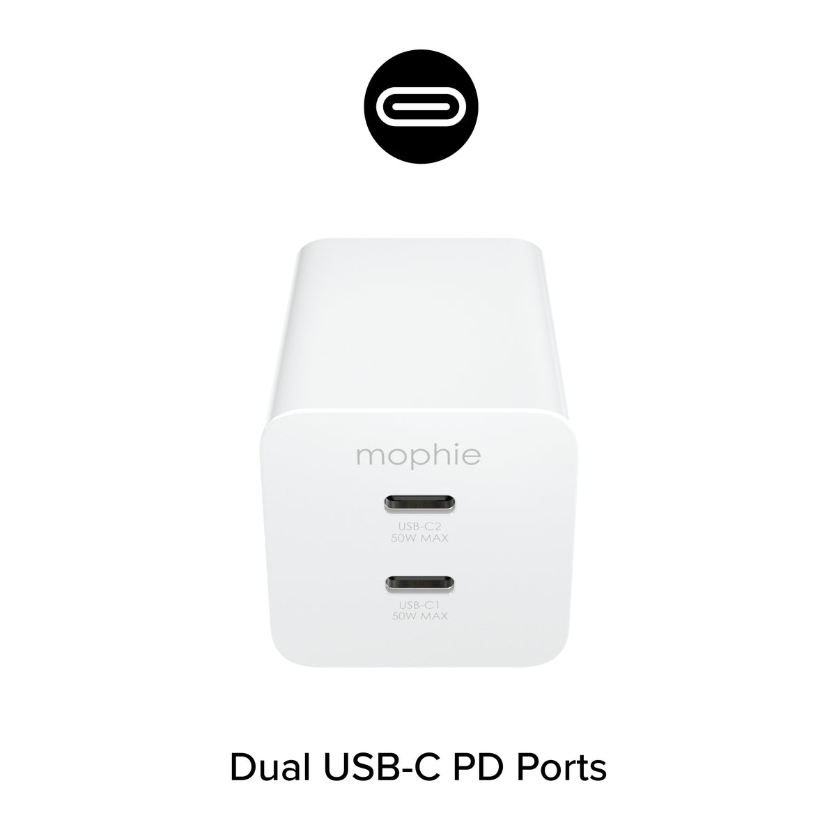 mophie-Essentials-Power Adapter-Dual USB-C-PD-50W-White-EU