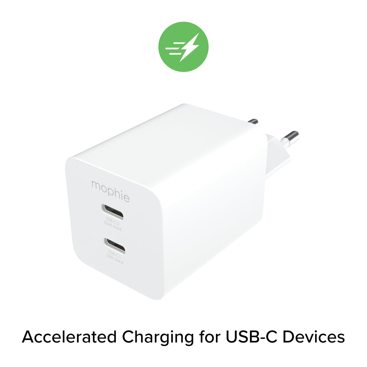 mophie-Essentials-Power Adapter-Dual USB-C-PD-50W-White-EU