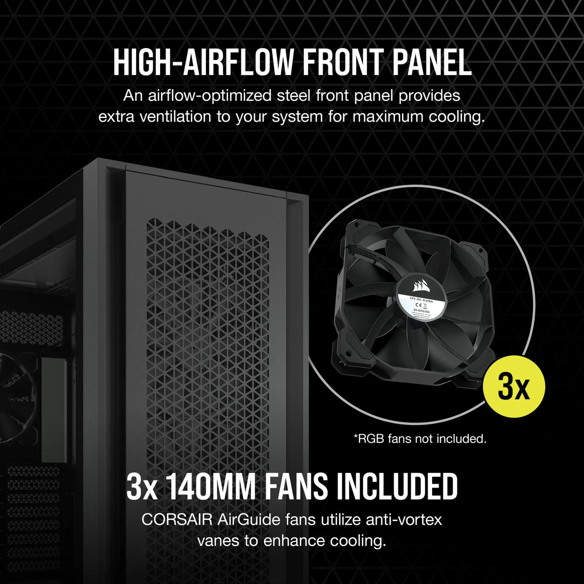 7000D Airflow Black Tempered Glass Full Tower; 6x 3.5'' | 4x 2.5'' Drive Bays ; 480mm Radiator Compatible; 3x140mm fan incl