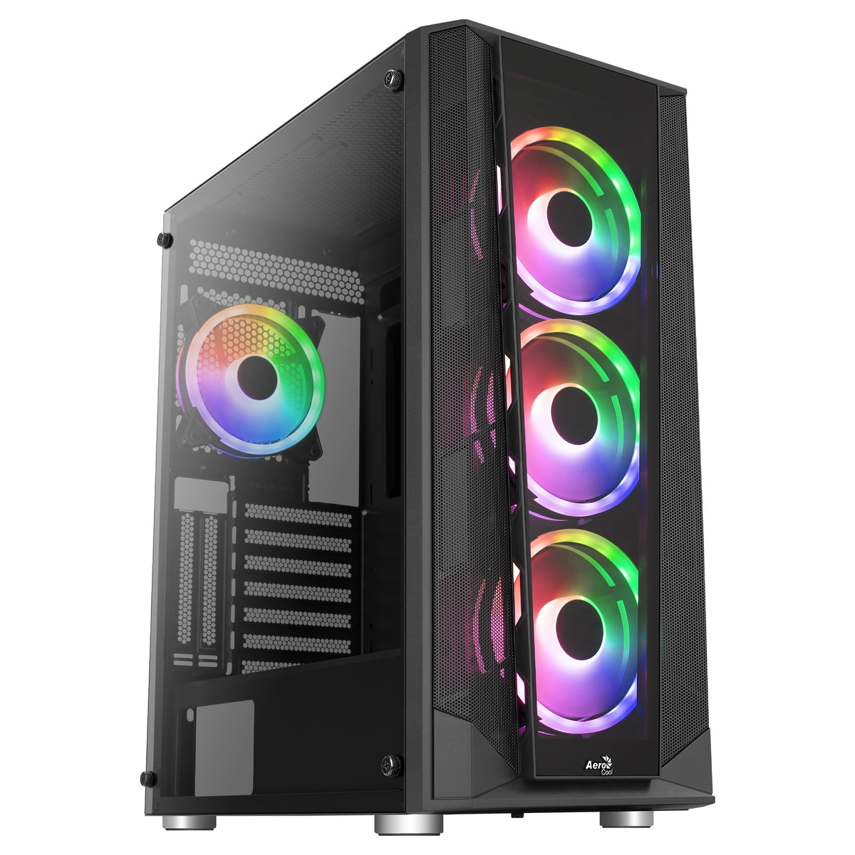 Aerocool Prism ARGB Black Mid tower case - 120mm ARGB Fan x 4; 6-port ARGB control hub - ATX - 2x 2.5'' or 2x3.5'' - 360 Radiato