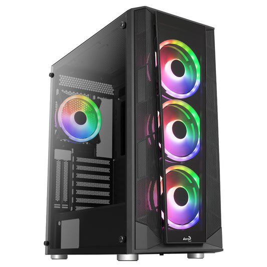 Aerocool Prism ARGB Black Mid tower case - 120mm ARGB Fan x 4; 6-port ARGB control hub - ATX - 2x 2.5'' or 2x3.5'' - 360 Radiato