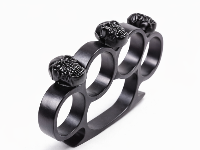 FAS Knuckle Dusters Black/Silver Skull – Heavy Duty Self Defence Knuckle Dusters