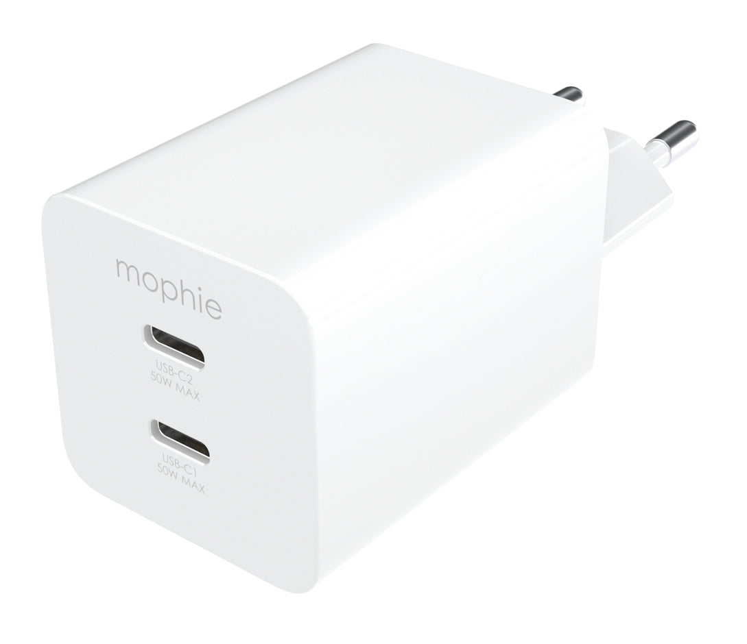mophie-Essentials-Power Adapter-Dual USB-C-PD-50W-White-EU
