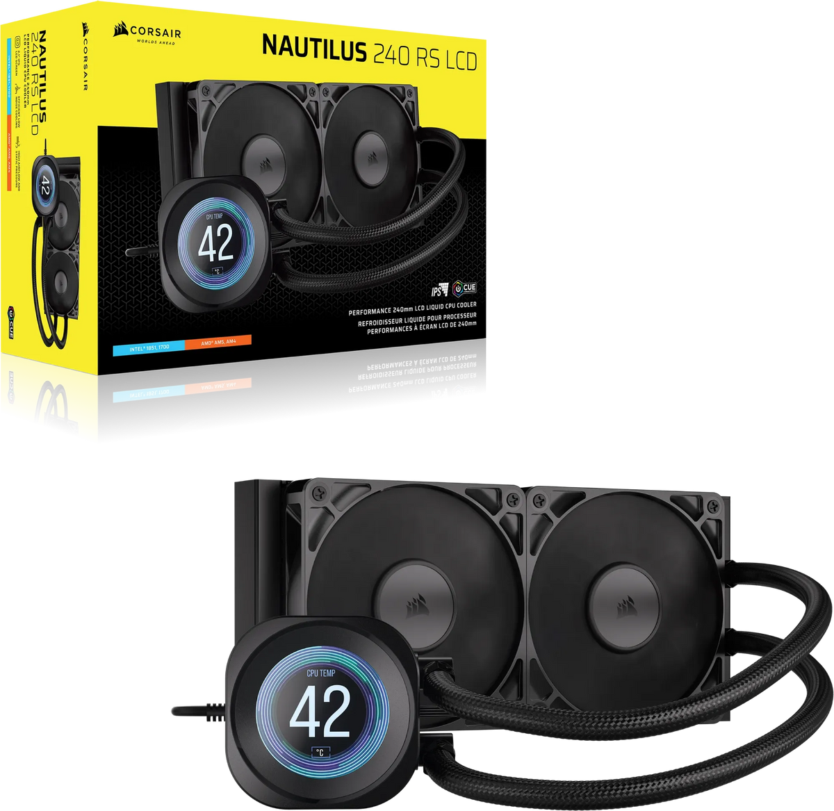 NAUTILUS 240 RS LCD Liquid CPU Cooler – 2.1'''' IPS LCD Screen – RS120 Fans – 240 mm Radiator – LGA 1851/1700; AMD® AM5/AM4 -