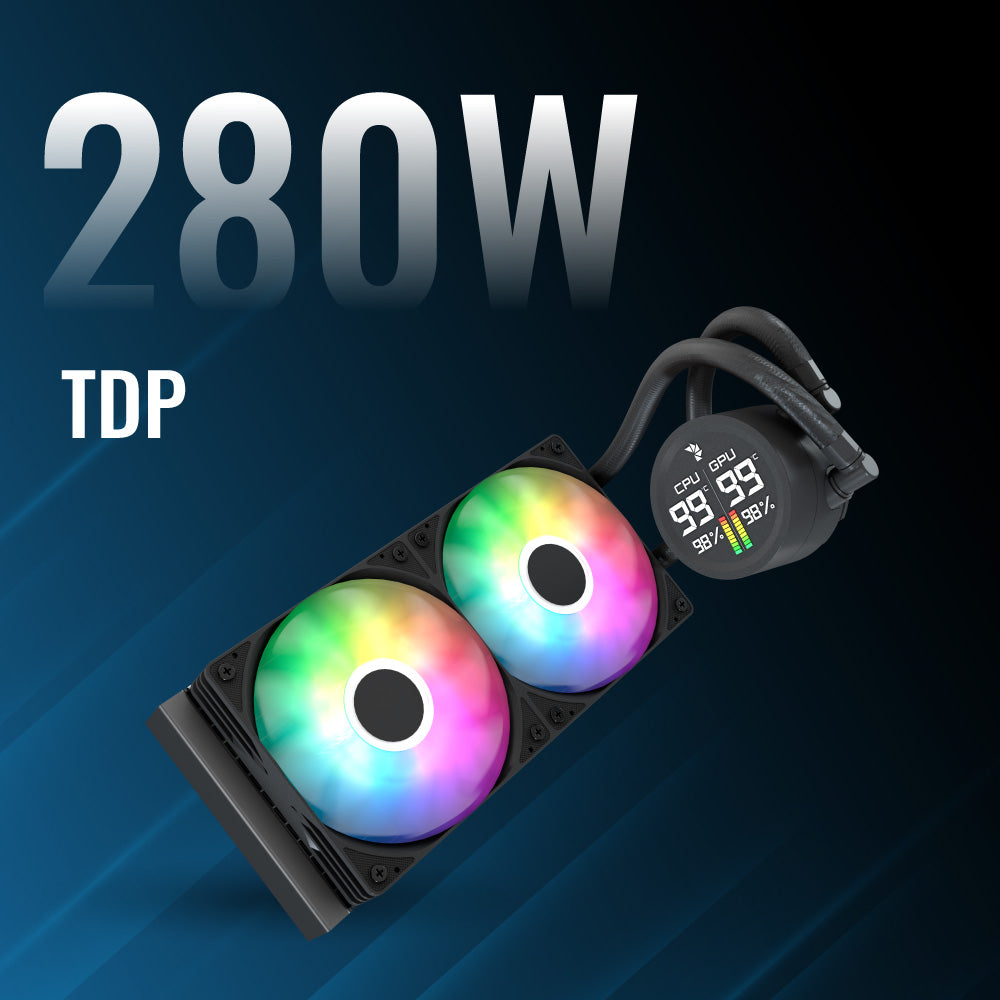 Aerocol Abyss L240 Black with digital display - 240mm ARGB Liquid Cooler - Intel LGA1851/LGA1700 - AMD AM4/AM5.
