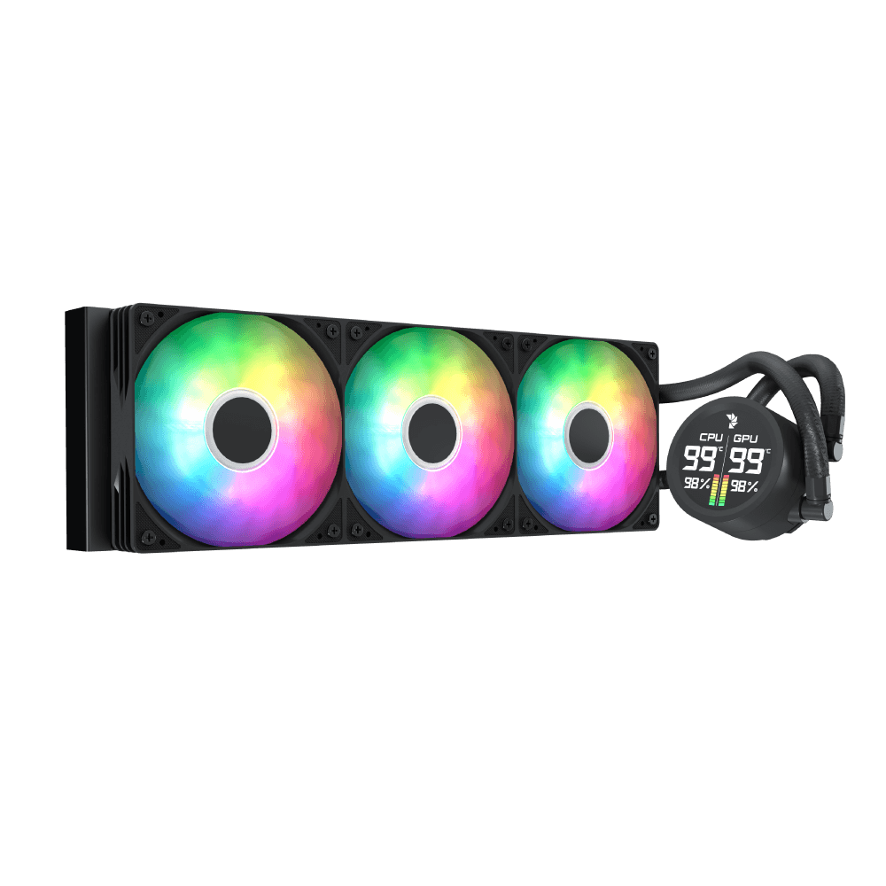 Aerocol Abyss L360 Black with digital display - 360mm ARGB Liquid Cooler - Intel LGA1851/LGA1700 - AMD AM4/AM5.