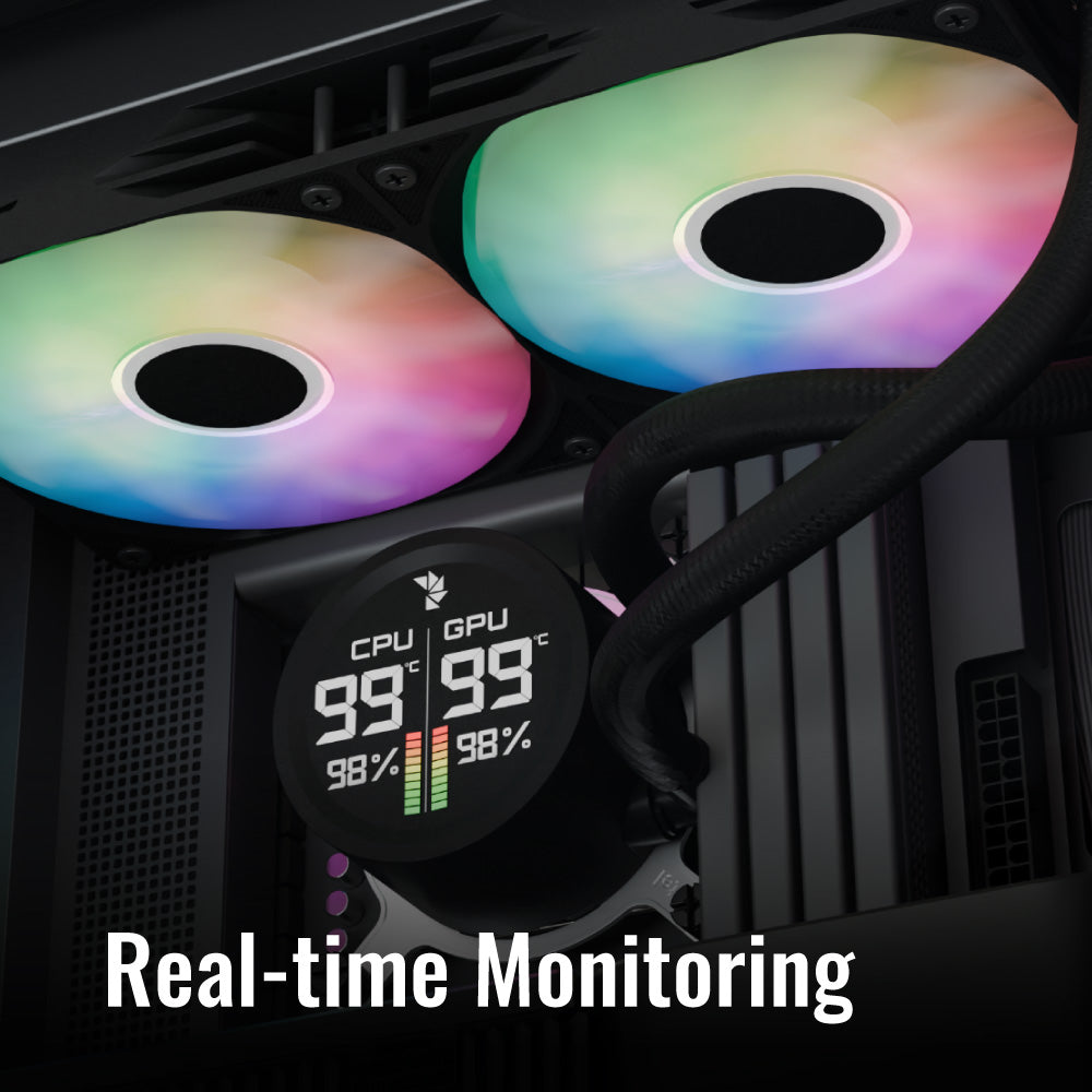 Aerocol Abyss L240 Black with digital display - 240mm ARGB Liquid Cooler - Intel LGA1851/LGA1700 - AMD AM4/AM5.