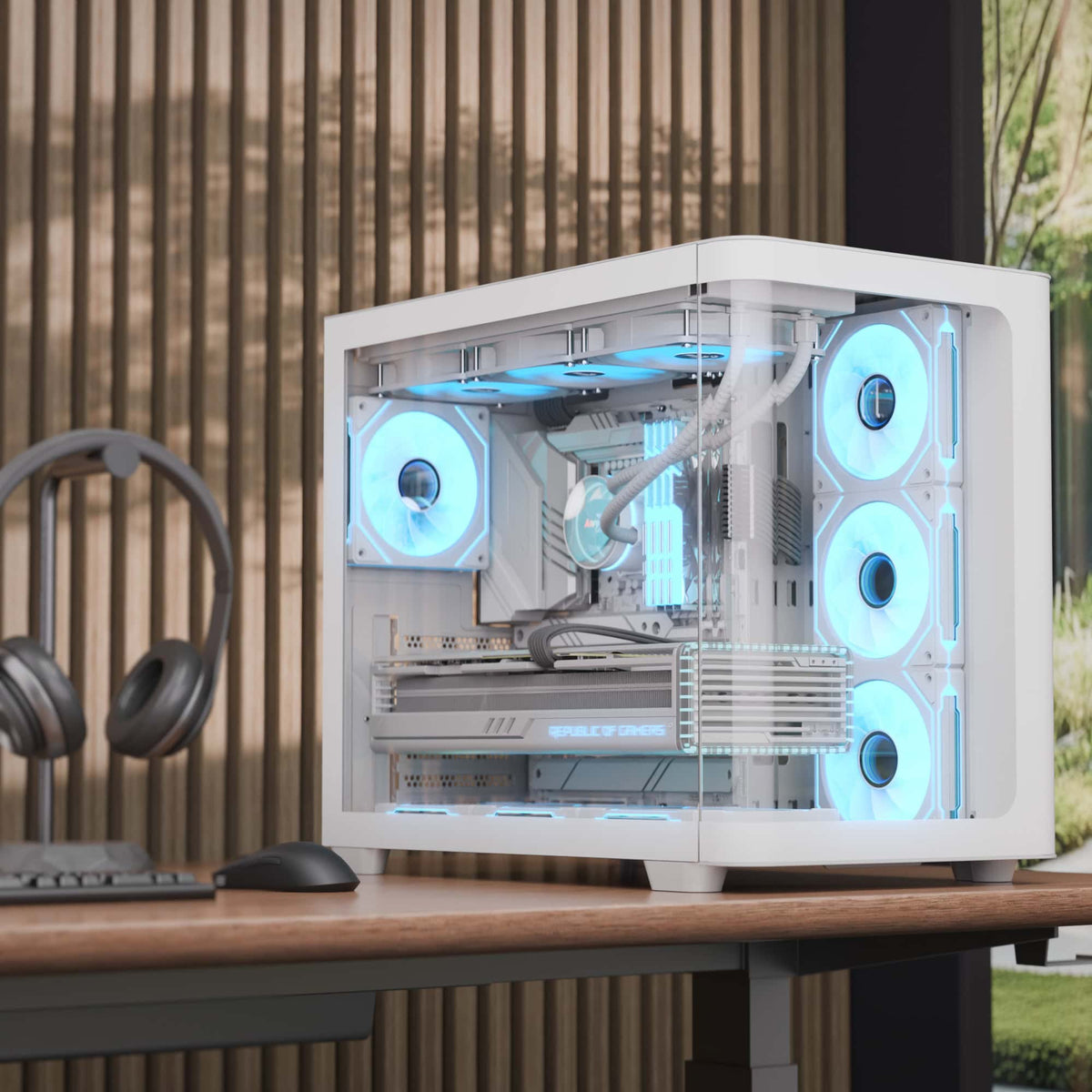 Aerocool P500C White Mid tower case - Includes 120mm ARGB Fan x 4 and 4-port ARGB control hub - ATX - 3x 2.5'' or 2x3.5'' - 360m