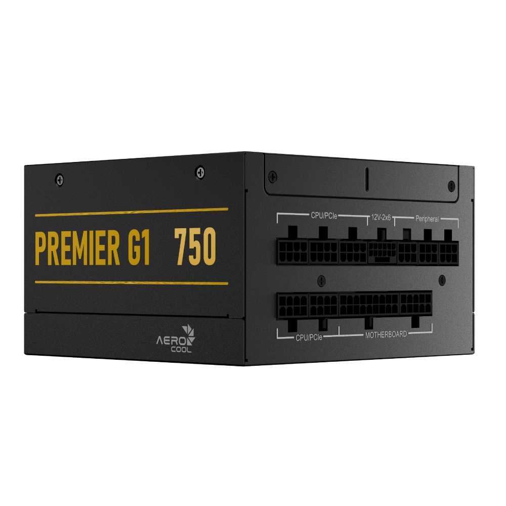 Aerocool Premier G1 Gold 750W PSU - ATX 3.1 PCIe5.1 - ATX 24 PIN; 1x 4+4PIN CPU; 1x CPU 8PIN; 12x SATA; 2x PATA; 9x PCIe 6+2PIN;
