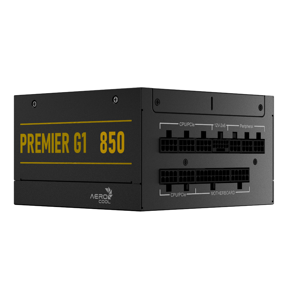 Aerocool Premier G1 Gold 850W PSU - ATX 3.1 PCIe5.1 - ATX 24 PIN; 1x 4+4PIN CPU; 1x CPU 8PIN; 12x SATA; 2x PATA; 4x PCIe 6+2PIN