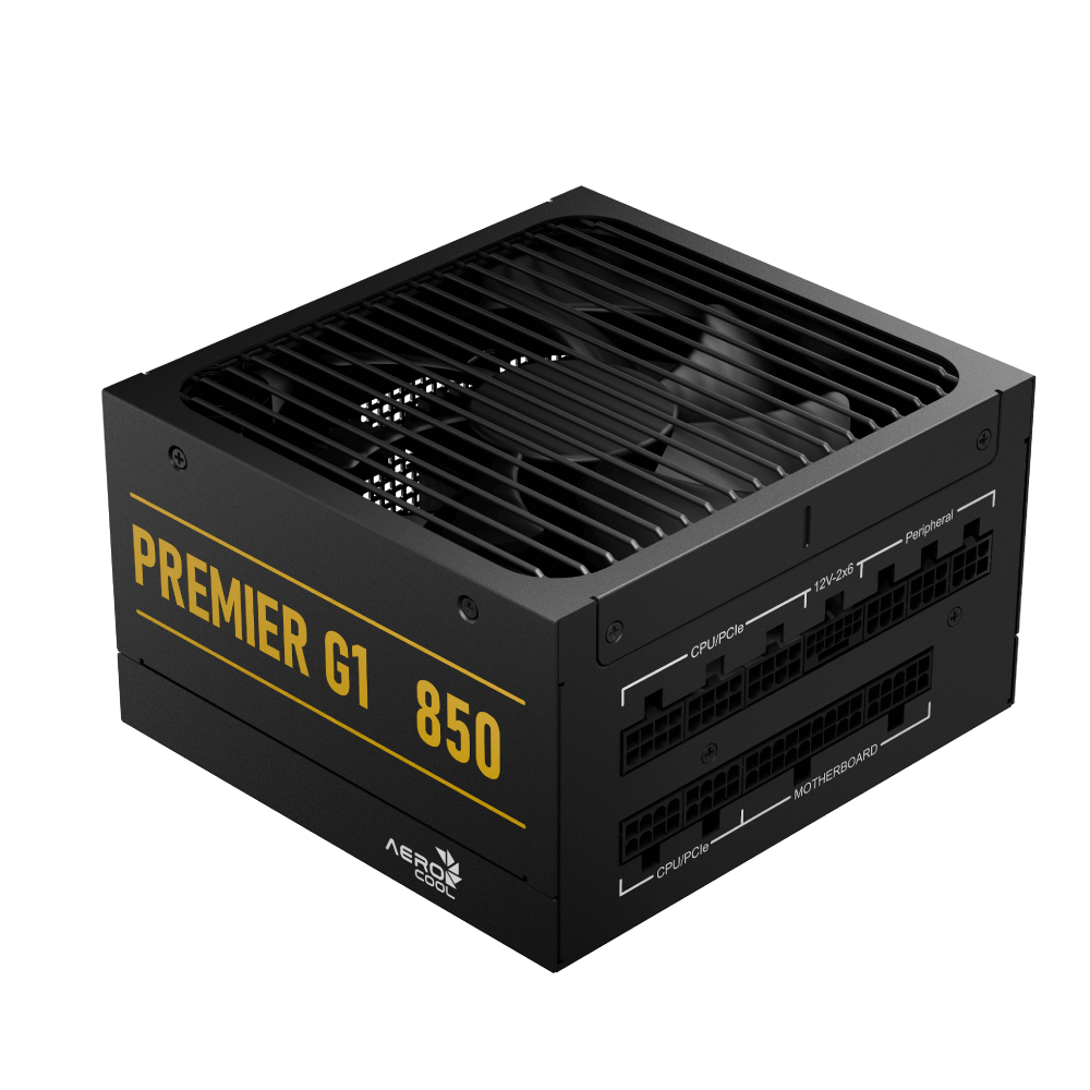 Aerocool Premier G1 Gold 850W PSU - ATX 3.1 PCIe5.1 - ATX 24 PIN; 1x 4+4PIN CPU; 1x CPU 8PIN; 12x SATA; 2x PATA; 4x PCIe 6+2PIN
