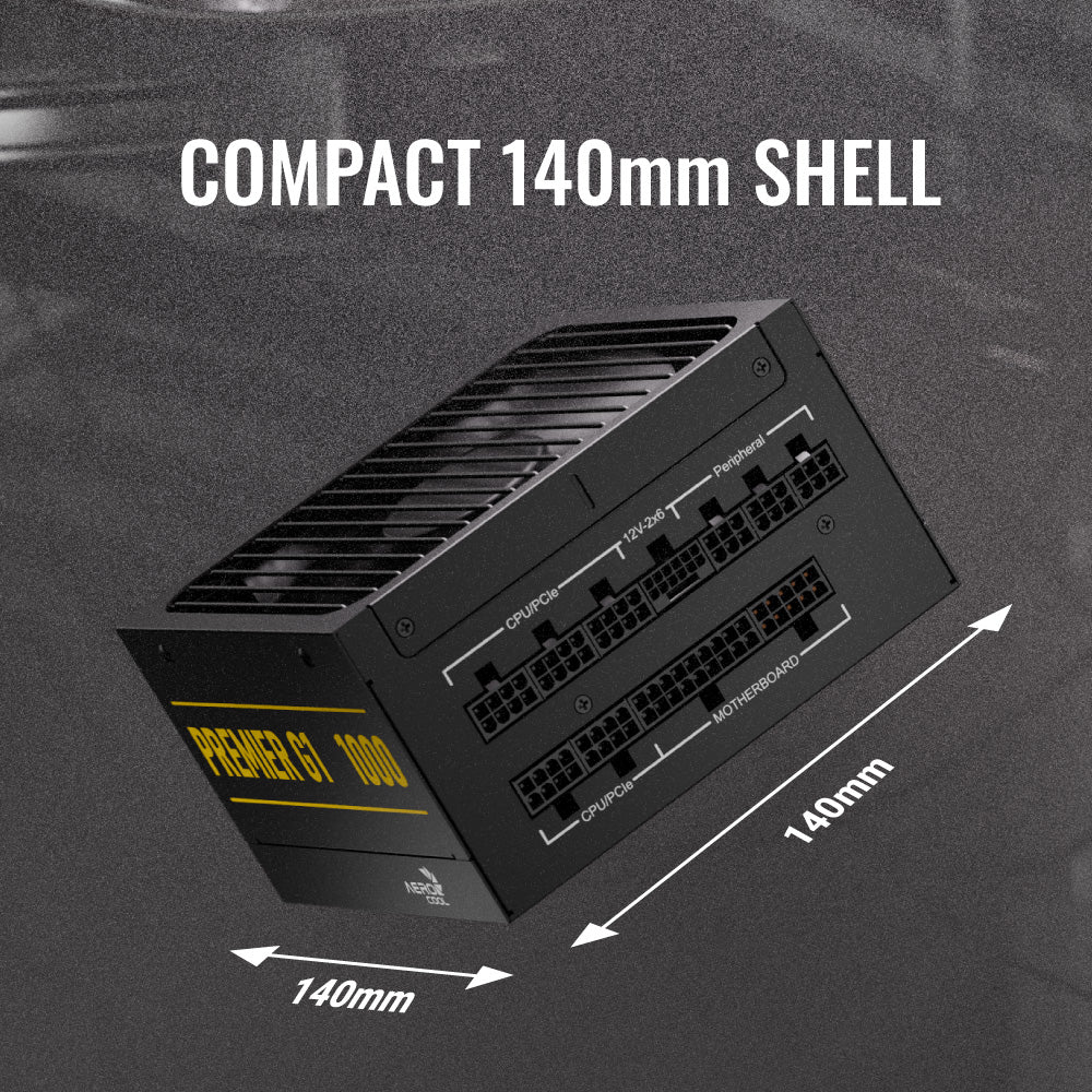 Aerocool Premier G1 Gold 1000W PSU - ATX 3.1 PCIe5.1 - ATX 24 PIN; 1x 4+4PIN CPU; 1x CPU 8PIN; 12x SATA; 2x PATA; 9x PCIe 6+2PIN