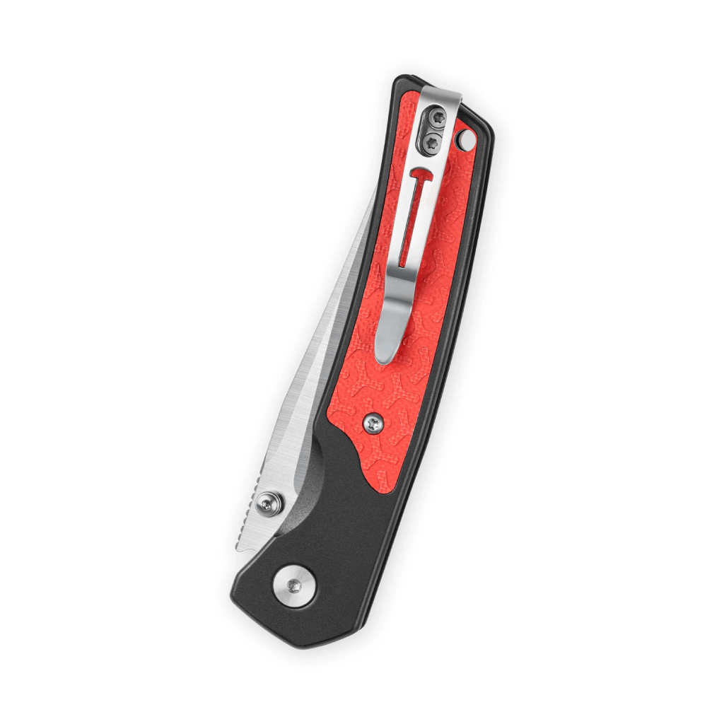 Bestechman Icebreaker BMK16A–D2 Blade & Black Aluminum Handle with Red G10 Inlays Folding Knife