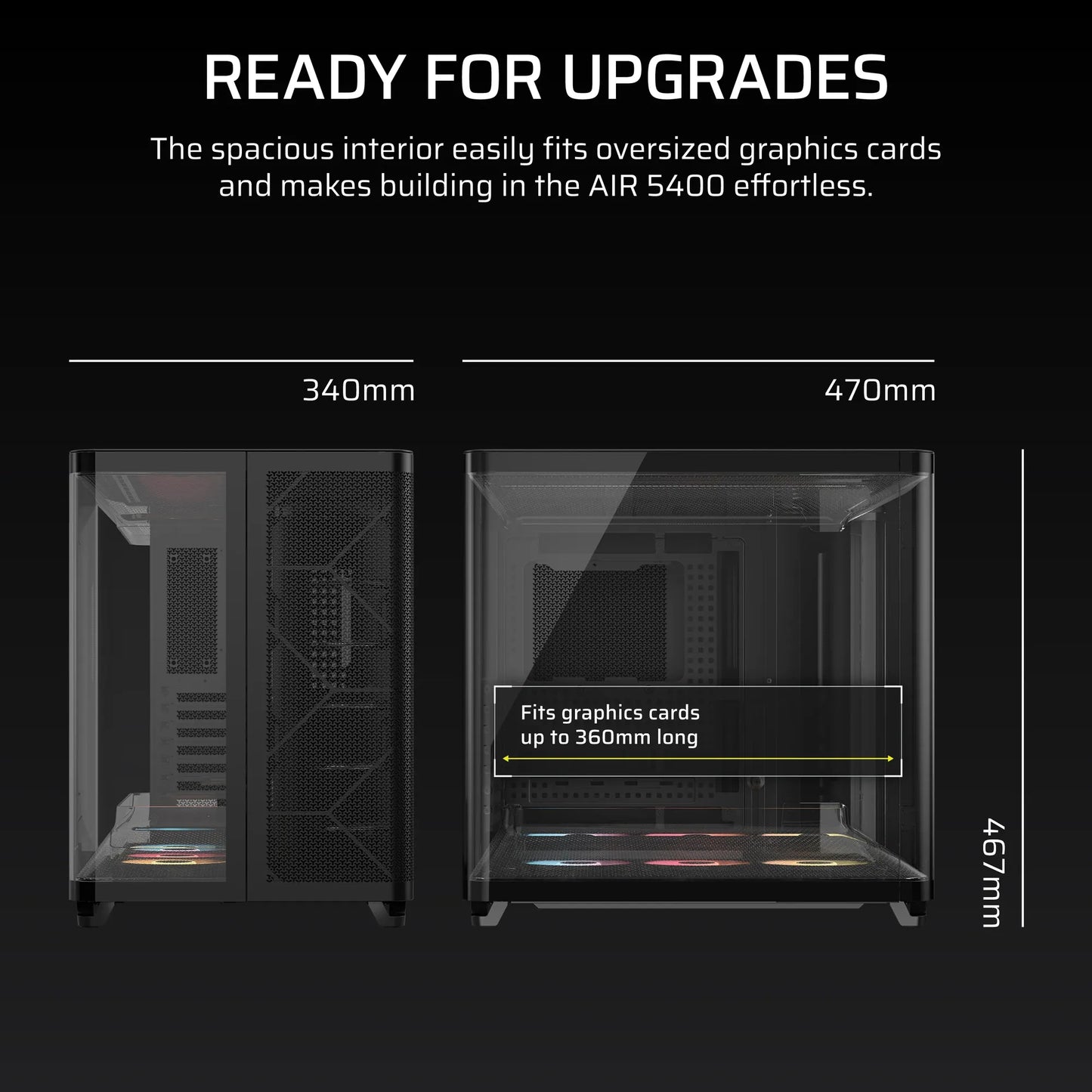AIR 5400 RS-R ARGB Triple Chamber Mid-Tower PC Case ; 3x Fans Included; 2x 2.5'' ; 1x 3.5'' Black
