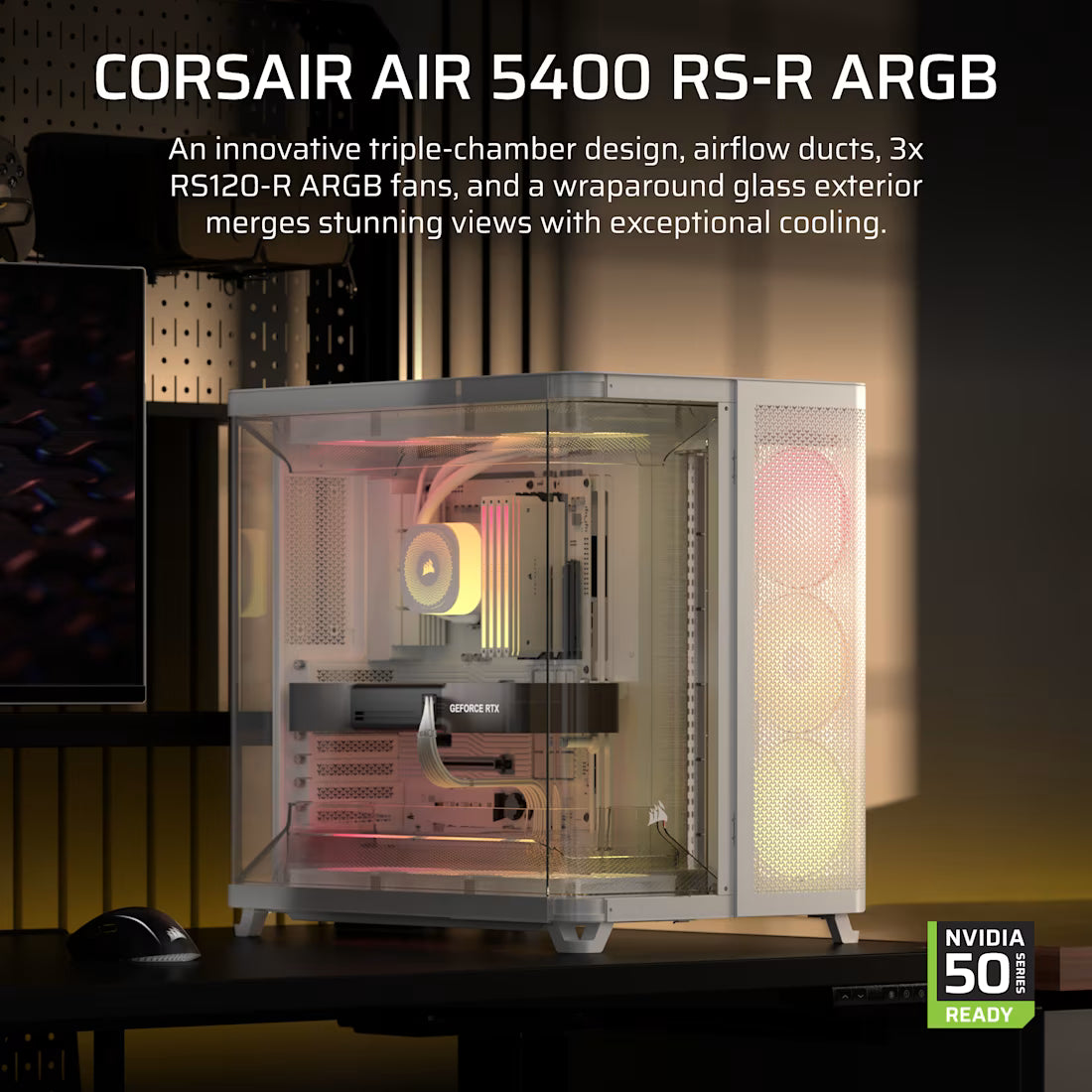 AIR 5400 RS-R ARGB Triple Chamber Mid-Tower PC Case ; 3x Fans Included; 2x 2.5'' ; 1x 3.5''  White