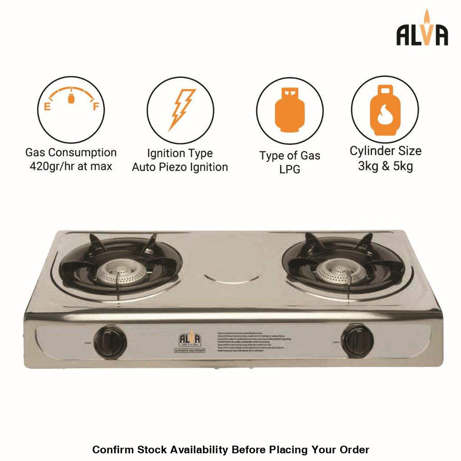Alva 2-Burner Stainless Steel Gas Stove - Alva 2-Burner Stainless Steel Gas Stove
