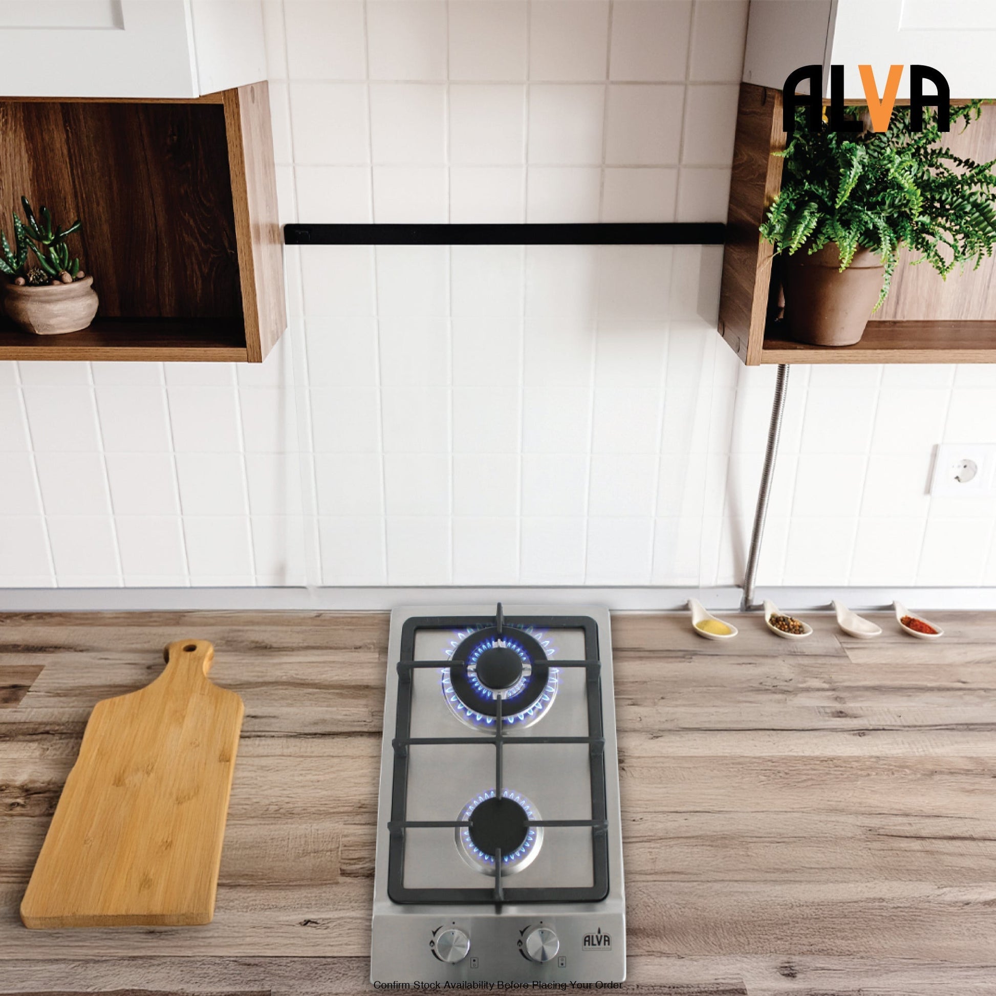 Alva 30cm 2-Burner Gas Hob - Stainless Steel - Alva 2-Burner Gas Hob