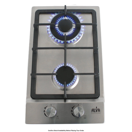 Alva 30cm 2-Burner Gas Hob - Stainless Steel - Alva 2-Burner Gas Hob