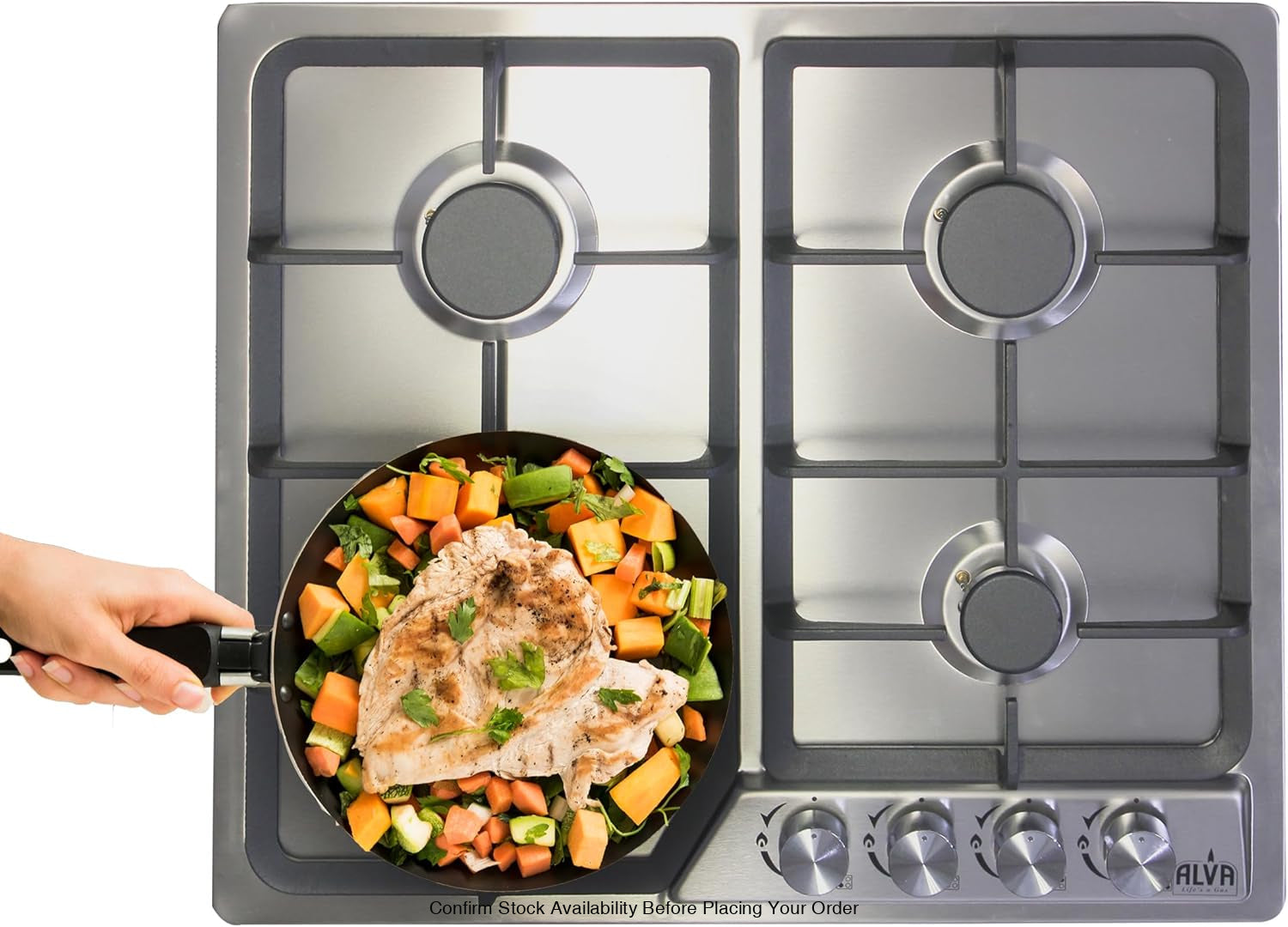 Alva 60cm 4-Burner Gas Hob - Stainless Steel - Alva 60cm 4-Burner Gas Hob