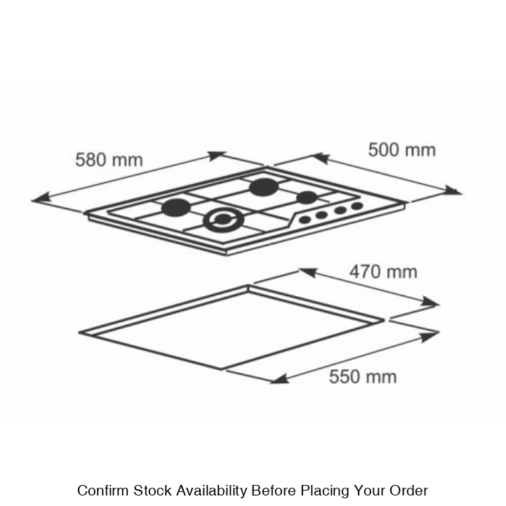 Alva 60cm 4-Burner Gas Hob - Stainless Steel - Alva 60cm 4-Burner Gas Hob