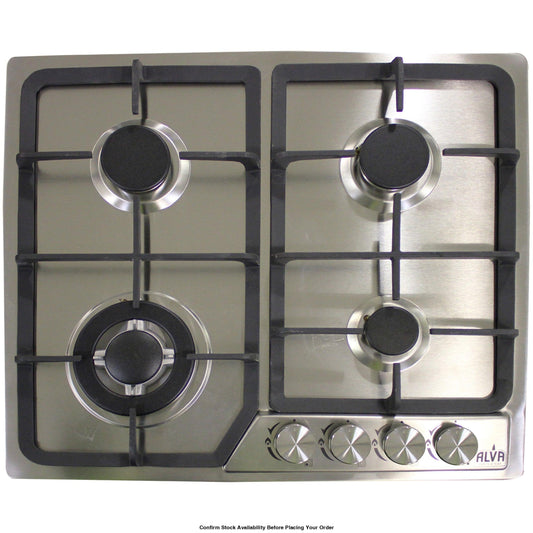 Alva 60cm 4-Burner Gas Hob - Stainless Steel - Alva 60cm 4-Burner Gas Hob