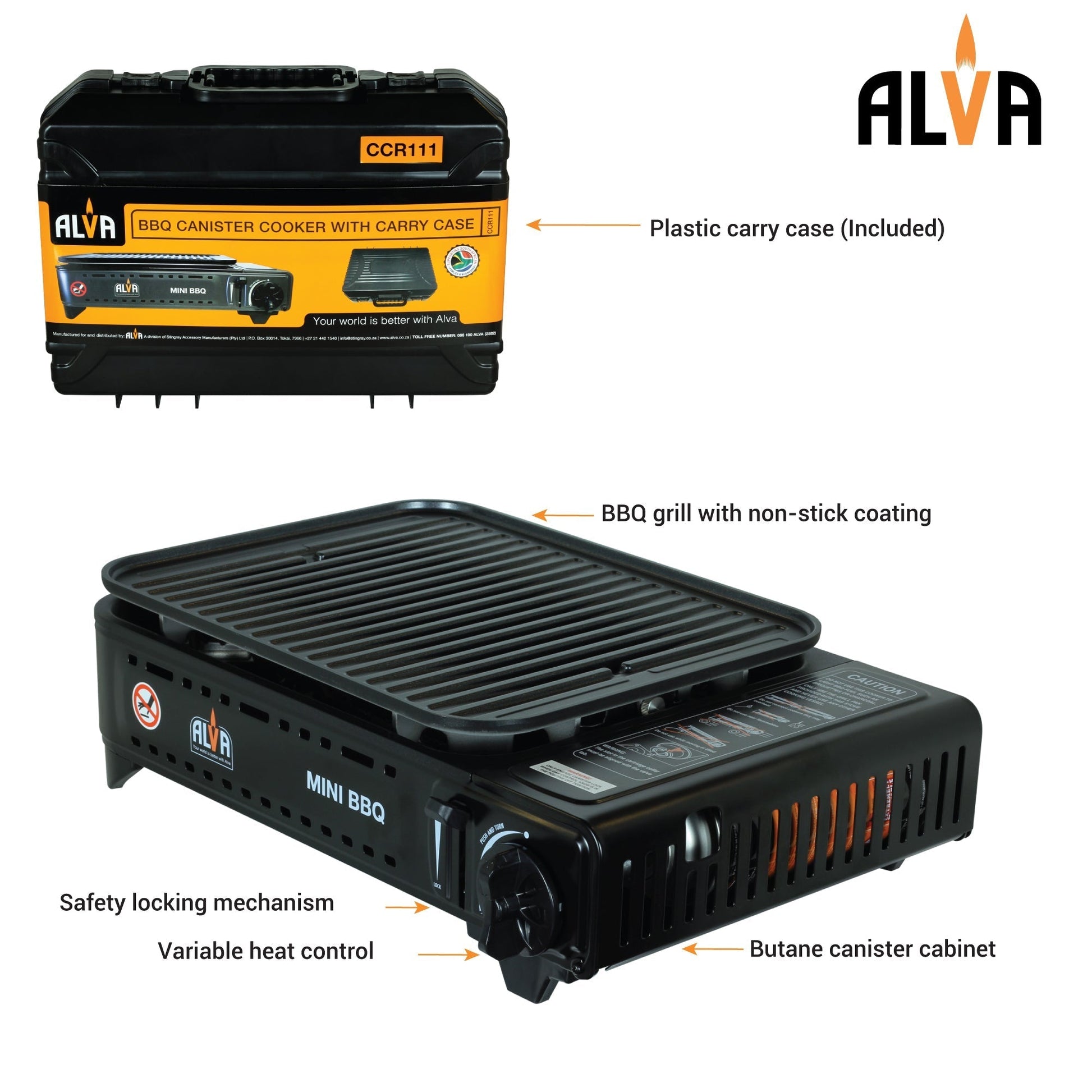 Alva Butane Canister Mini BBQ Cooker + Carry Case - Alva Butane Canister Mini BBQ
