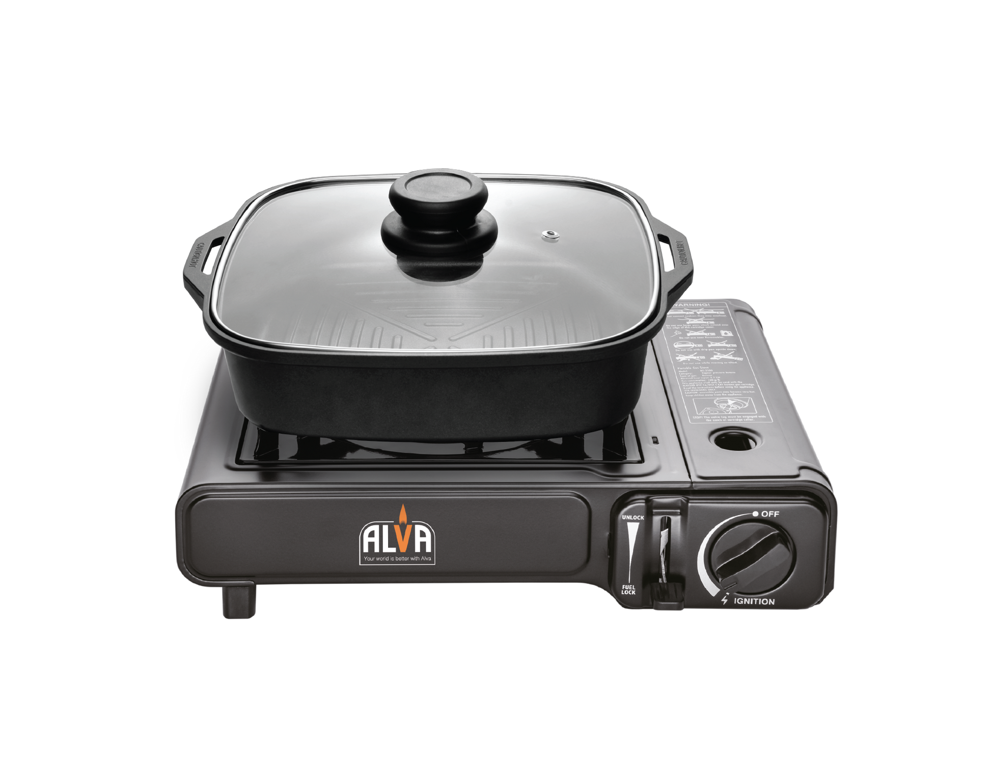 Alva Single Burner Butane Canister Stove + Cooking Pot & Lid - Alva Single Burner Butane Canister Stove + Cooking Pot &