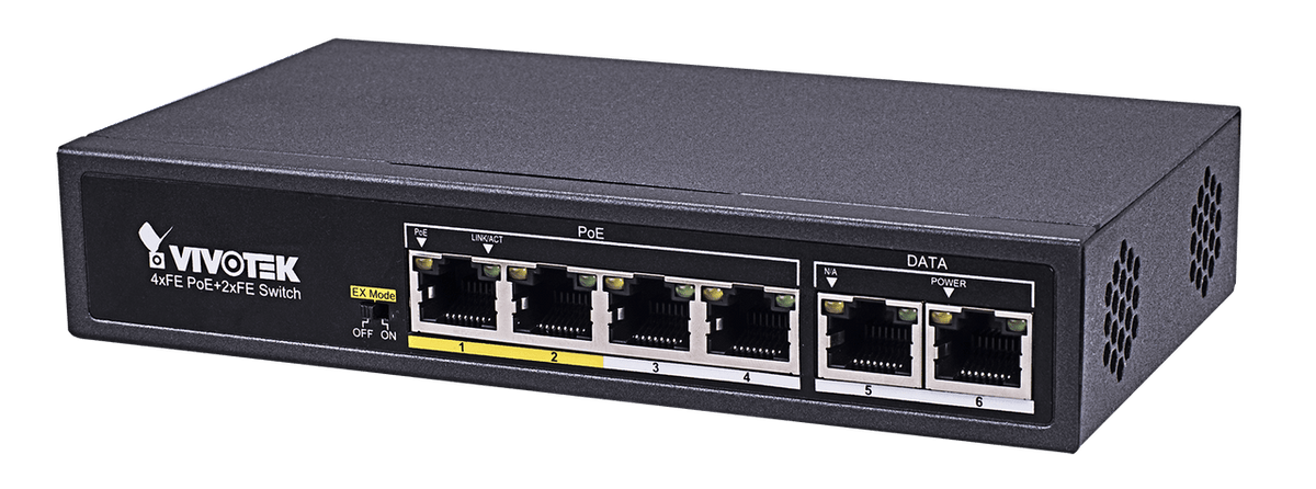 VIVOTEK Unmanaged 4x 10/100 PoE + 2x 10/100; POE extender up to 200M; 65W
