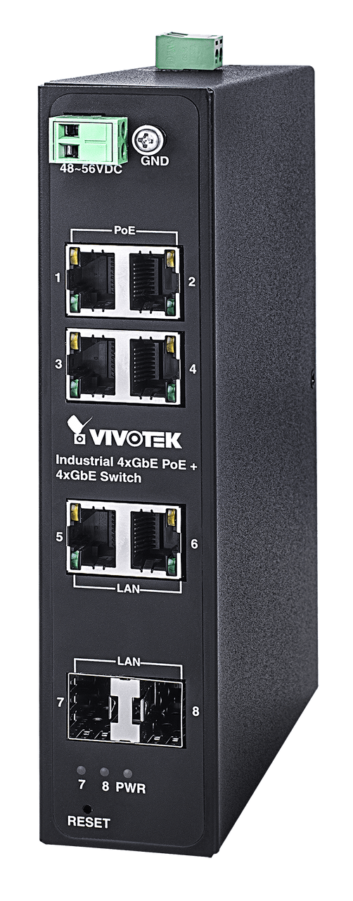 VIVOTEK Industrial POE Switch 4x GE POE; 2x GE; 2x SFP; No Power Supply