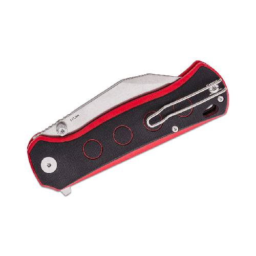 QSP QS149-A1 Swordfish Button Lock 14C28N Stonewashed Black/Red G10