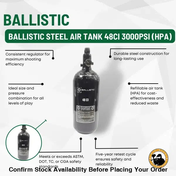 Ballistic Steel Air Tank 48ci 3000psi (HPA) - Guards On Duty Shop