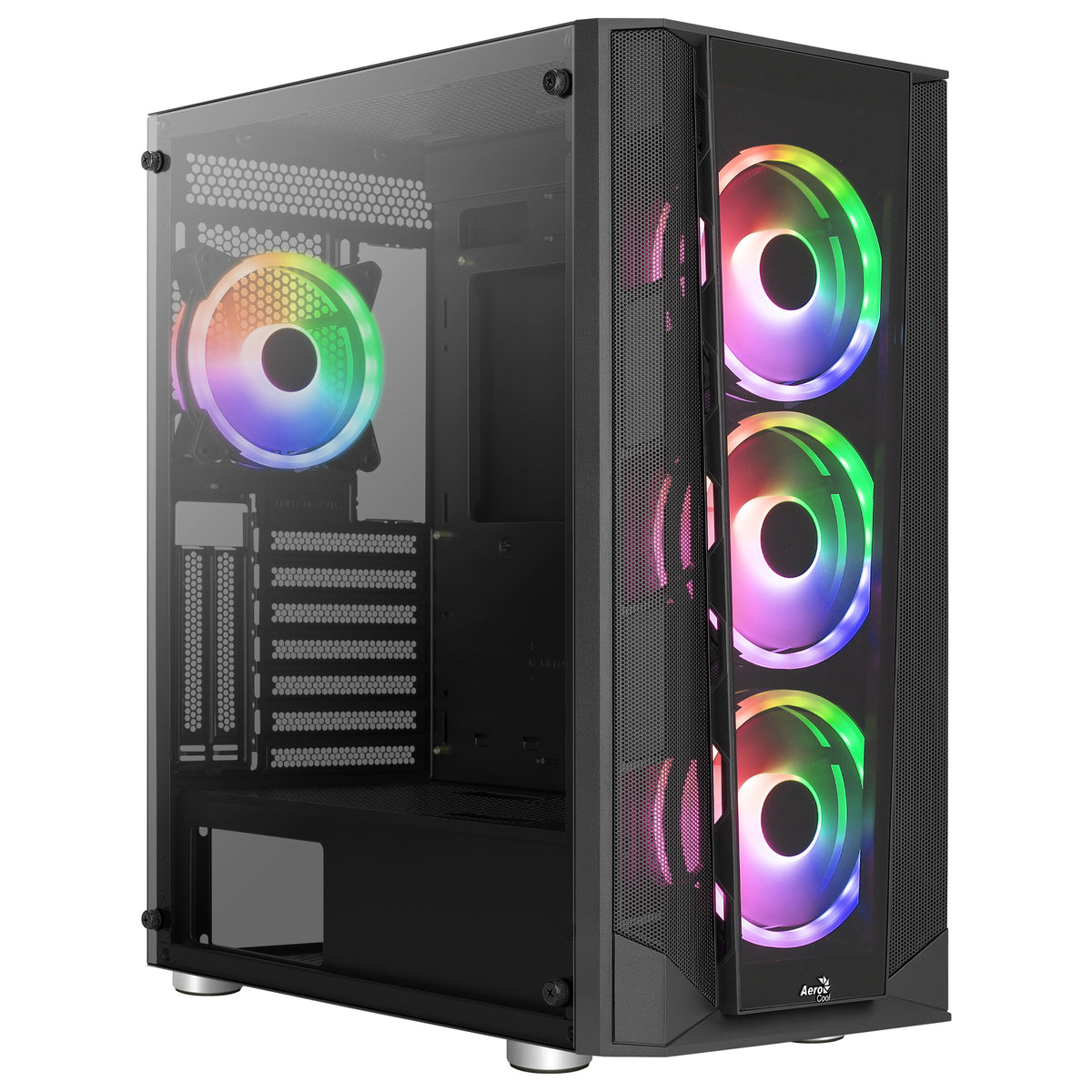 Aerocool Prism ARGB Black Mid tower case - 120mm ARGB Fan x 4; 6-port ARGB control hub - ATX - 2x 2.5'' or 2x3.5'' - 360 Radiato