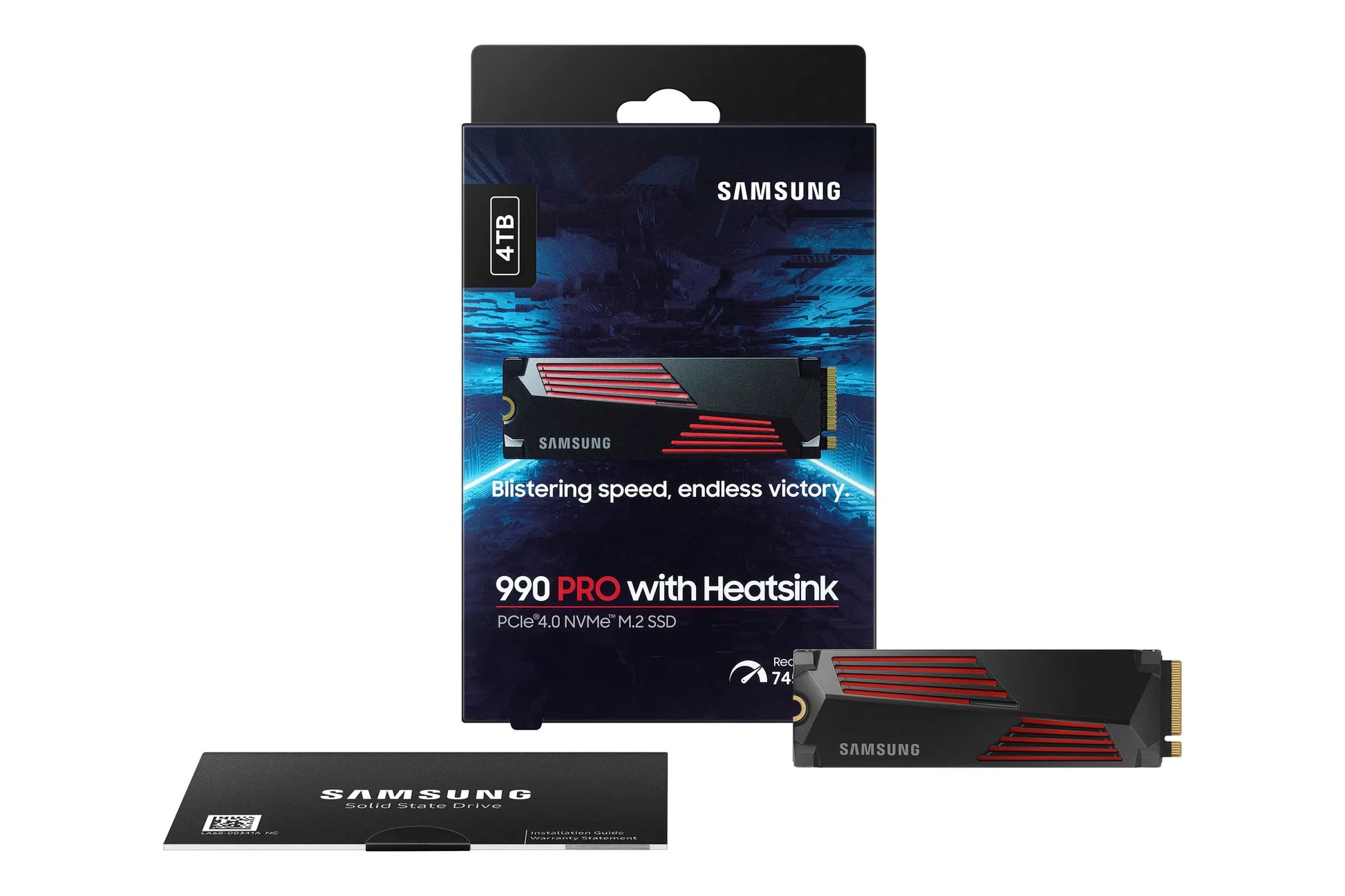 SAMSUNG 990 PRO 4 TB NVME SSD W/HEATSINK - READ SPEED UP TO 7450 MB/S, WRITE SPEED TO UP 6900 MB/S, RANDOM READ UP TO 1400000 IOPS, RANDOM WRITE UP TO 1550000 IOPS, PCIE 4.0 X4, NVME 2.0, V-NAND 3BIT MLC; IN-HOUSE CONTROLLER, 2GB LOW POWER DDR4, 2400TBW 5 - Guards On Duty Shop & Security Guards