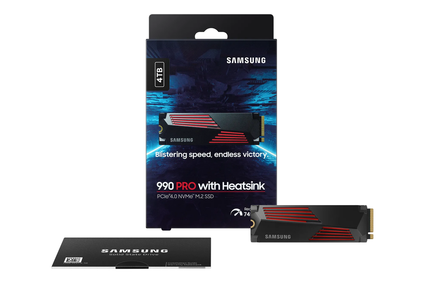 SAMSUNG 990 PRO 4 TB NVME SSD W/HEATSINK - READ SPEED UP TO 7450 MB/S, WRITE SPEED TO UP 6900 MB/S, RANDOM READ UP TO 1400000 IOPS, RANDOM WRITE UP TO 1550000 IOPS, PCIE 4.0 X4, NVME 2.0, V-NAND 3BIT MLC; IN-HOUSE CONTROLLER, 2GB LOW POWER DDR4, 2400TBW 5 - Guards On Duty Shop & Security Guards
