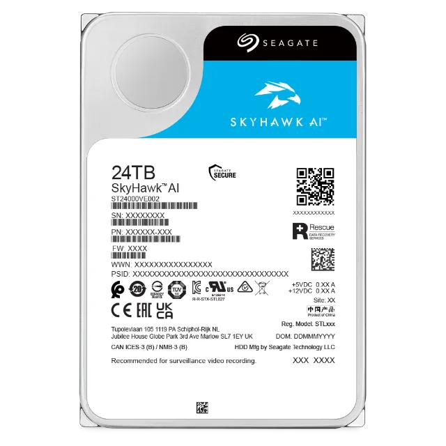 Seagate Skyhawk AI ST24000VE002 24TB 3.5'' HDD Surveillance Drives/ SATA 6GB/s Interface/ 256MB Cache/ RPM: 7200/ 512e.