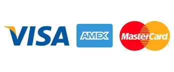 Blue and yellow visa card logo with red, white, black, orange, and gold mastercard design next to it.